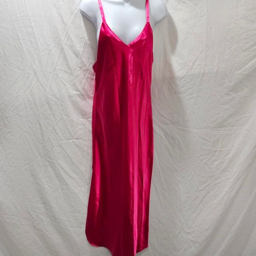 y2k 90s pink satin v neck maxi midi dress - Picture 3 of 5